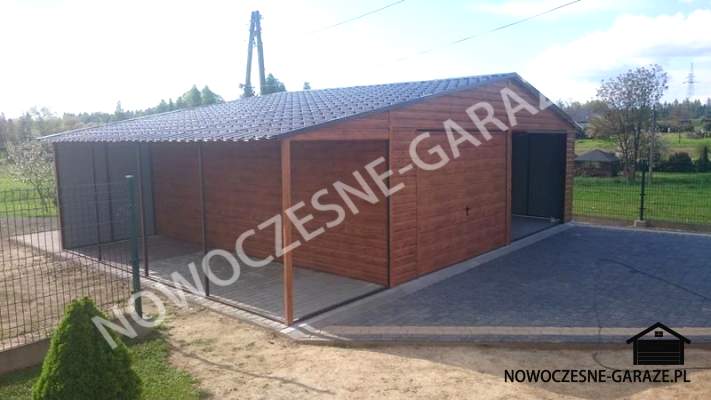 Garaż 6x6m, wiata 1.5x6m Złoty dąb jasny