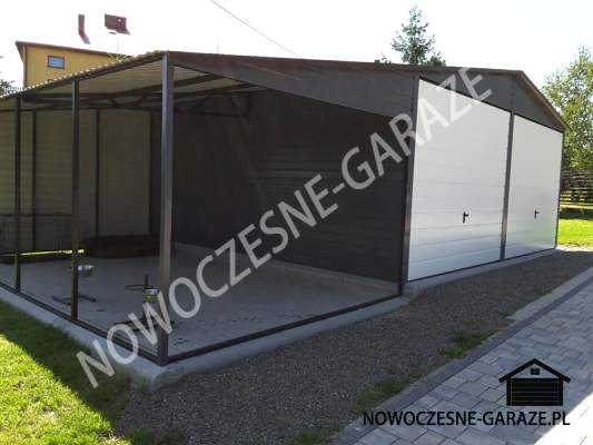 Garaż 6x5.5m, wiata 2x5.5m Grafit