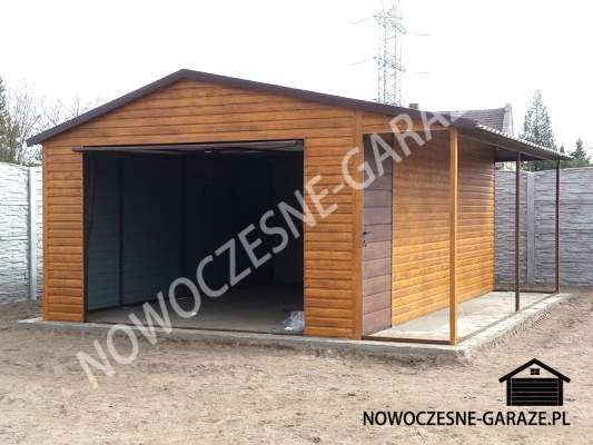 Garaż 4x6m + wiata 1x6m Złoty dąb jasny