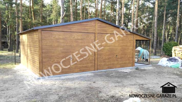 Garaż 6x6m + wiata 1x6m Złoty dąb jasny