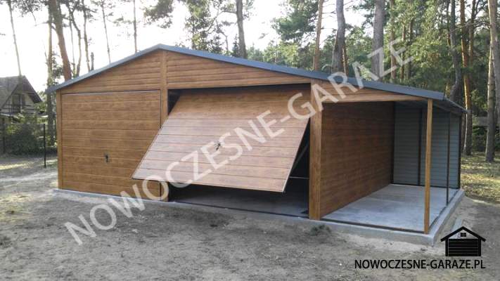 Garaż 6x6m + wiata 1x6m Złoty dąb jasny