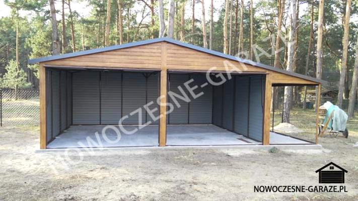 Garaż 6x6m + wiata 1x6m Złoty dąb jasny